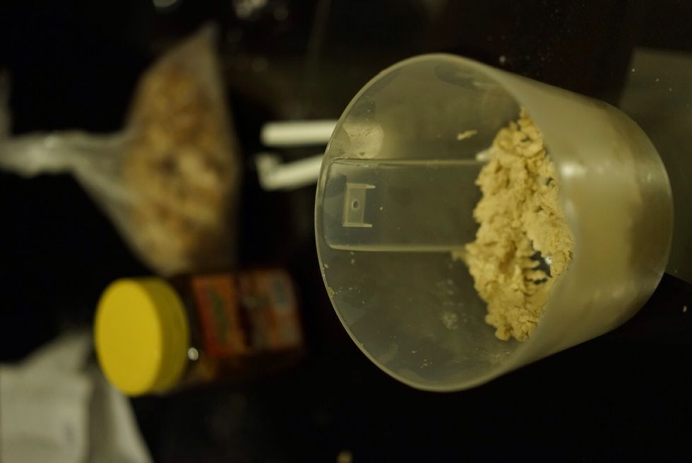 Separate into 4 parts. 1st part add the fried shallots with its oil. If too soggy add some flour until hold. Preheat oven to 180c