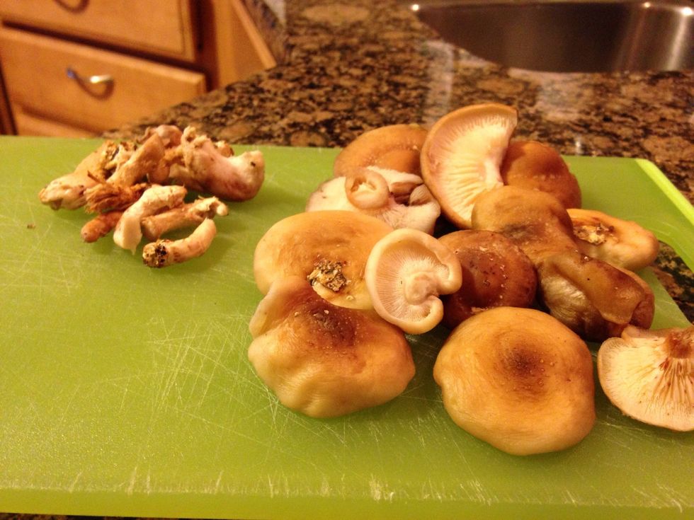 Separate Shitake stems from caps.