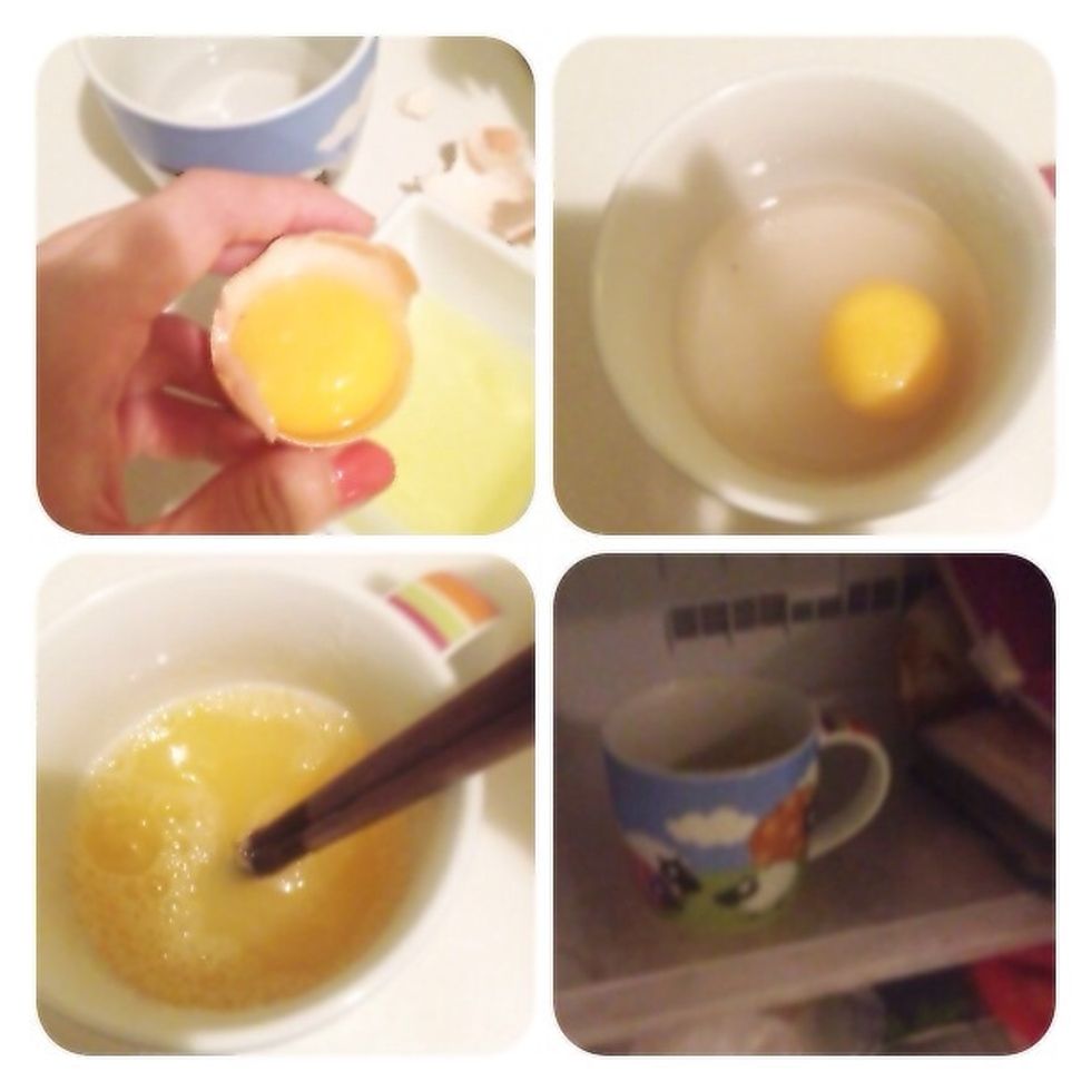 Separate the egg. Drop the yolk into the cold water, add salt and sugar. Mix together the add the the freezer.