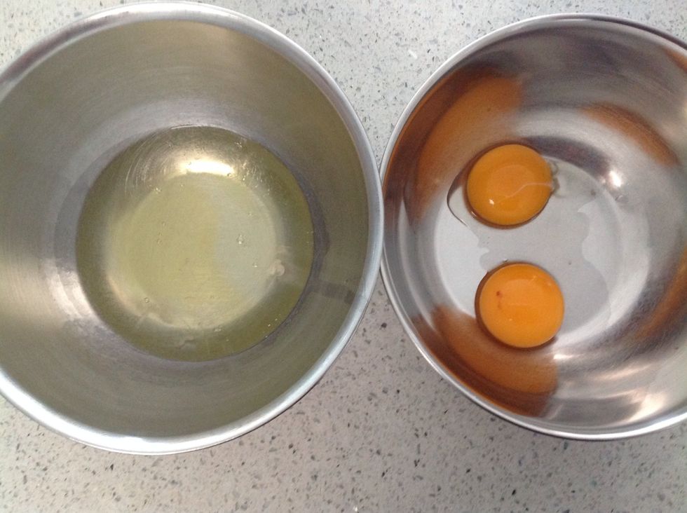 Separate  the eggs. Always use the freshest eggs when making mousse as the eggs are not cooked so fresh eggs will ensure there are no health or safety issues.