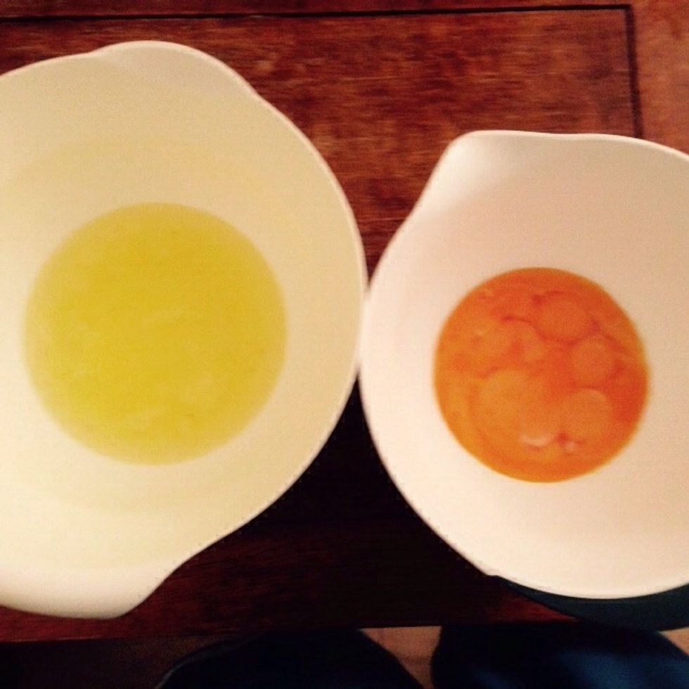 Separate the yolks from the whites in two big bowls