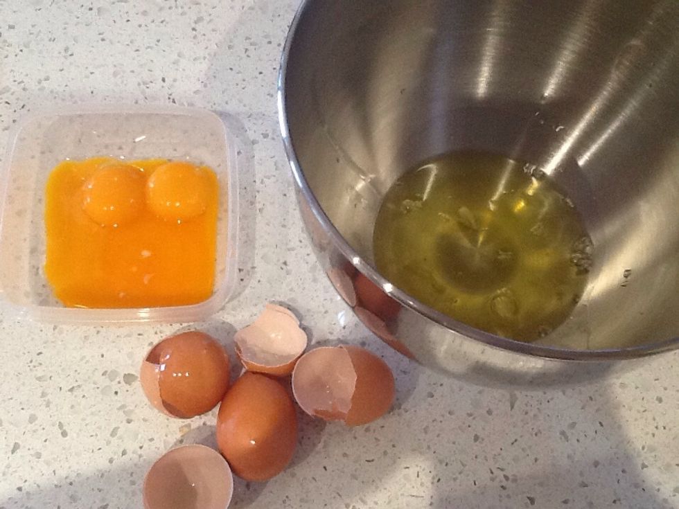 Separate your egg whites. Put the yolks into a container and you can freeze the yolks and use for another recipe.