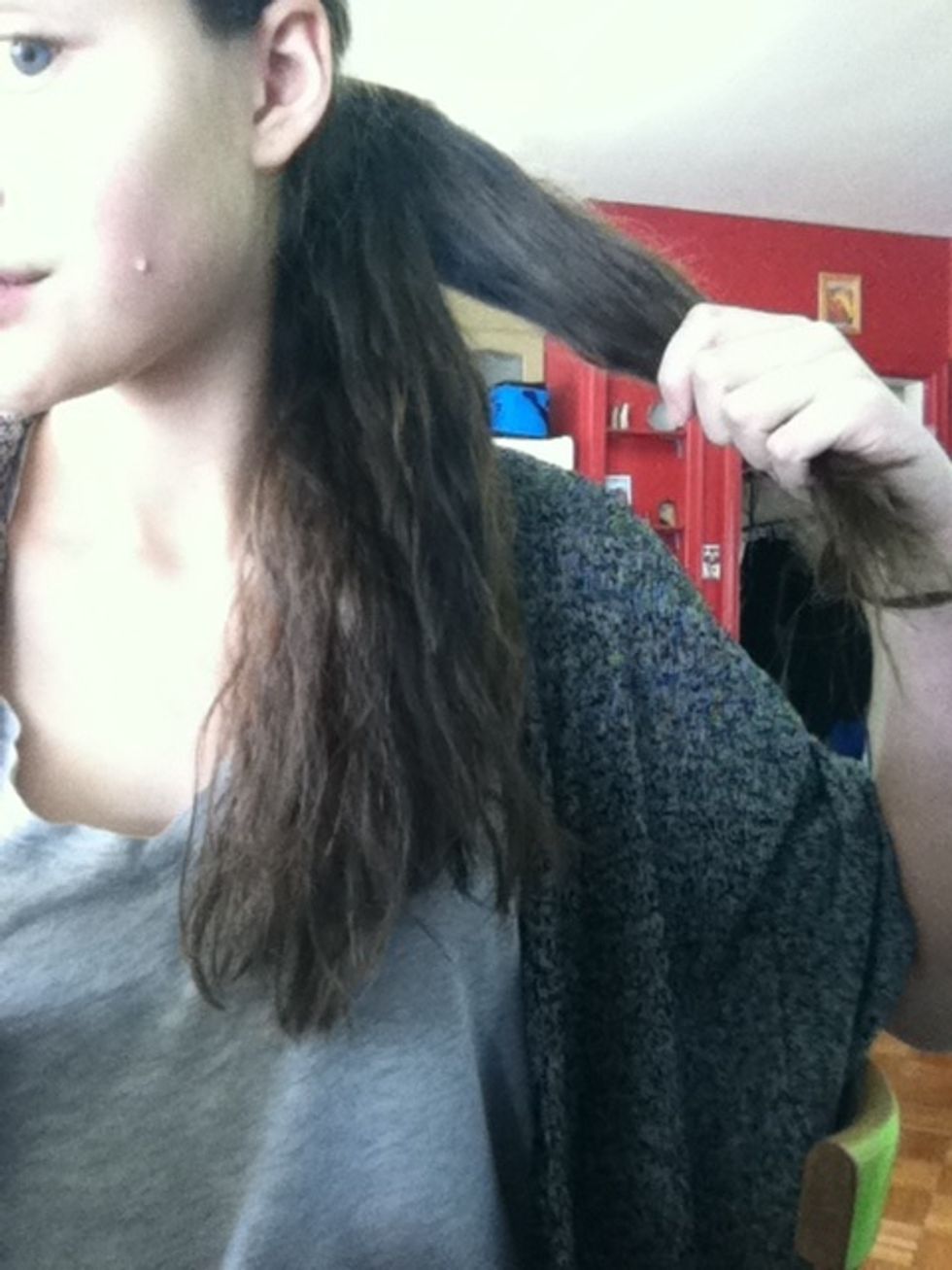 Separate your hair into two equal parts