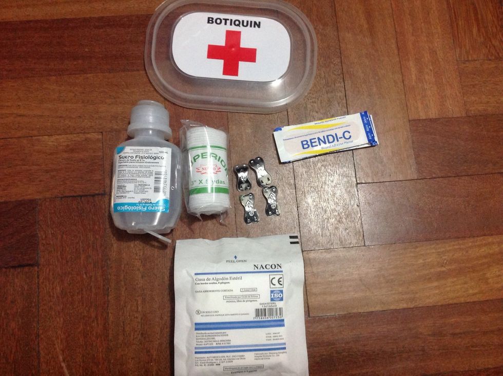 Serum, bandages, gauze, band aids