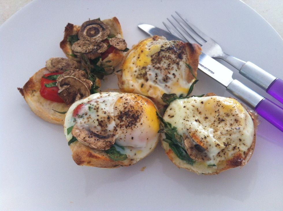 Serve all at once. I made a few extras without eggs for serving sides.