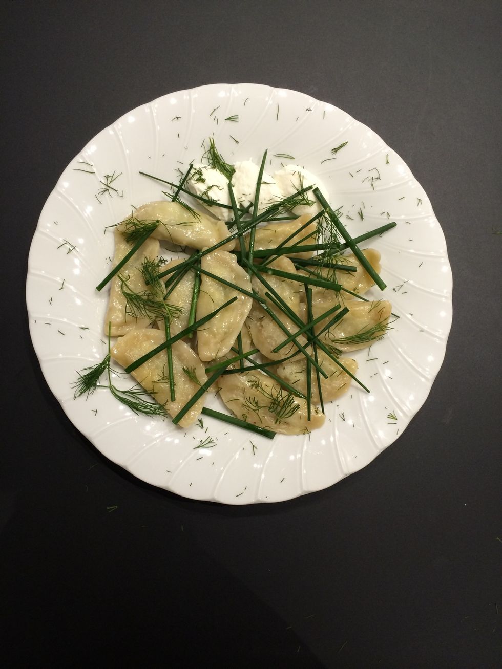 Serve and garnish with fresh herbs of your choice. Here I put more dill and chives. Also you can add few Tsp of sour cream.