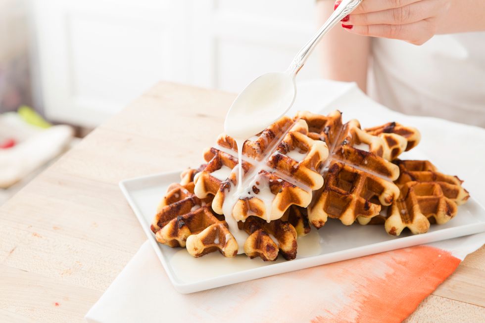 Serve icing over your hot cinnamon roll waffles!