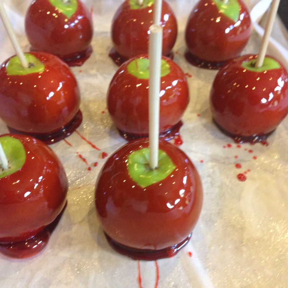 Serve! If you're not eating the apples right away- wrap them in cellophane bags or even plastic wrap. Depending on where you live, leaving them out uncovered makes them sticky.