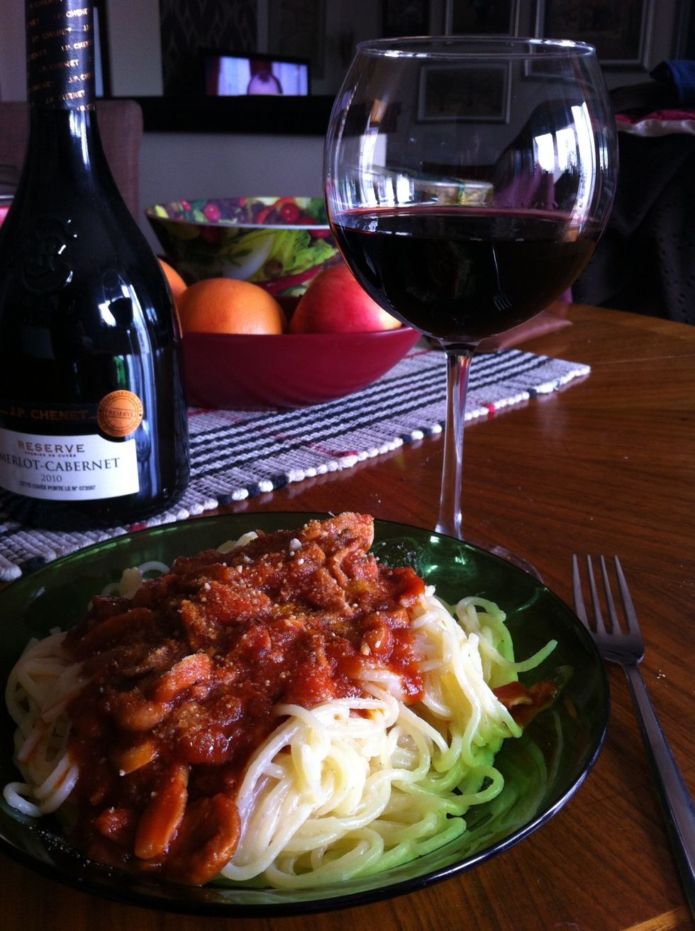 Serve it with a little bit of parmesan and a fine red wine