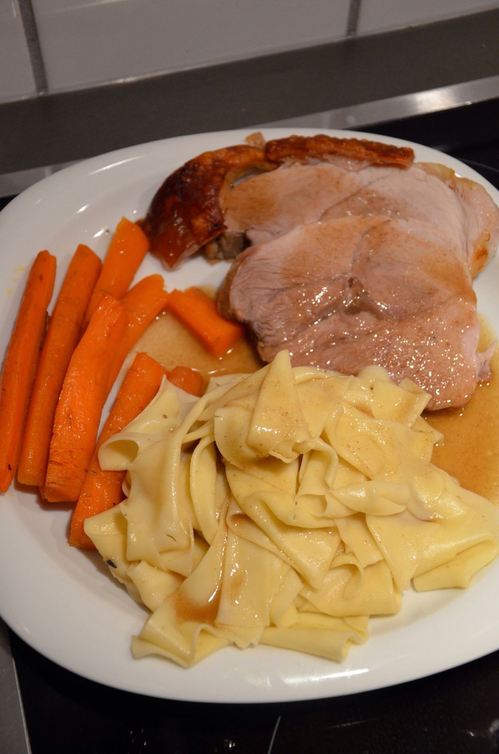 Serve on a pre-heated plate with whatever you like. Traditionally it would be served with Kn\u00f6del or at least Sp\u00e4tzle (a guide will be posted when I make them the next time).
