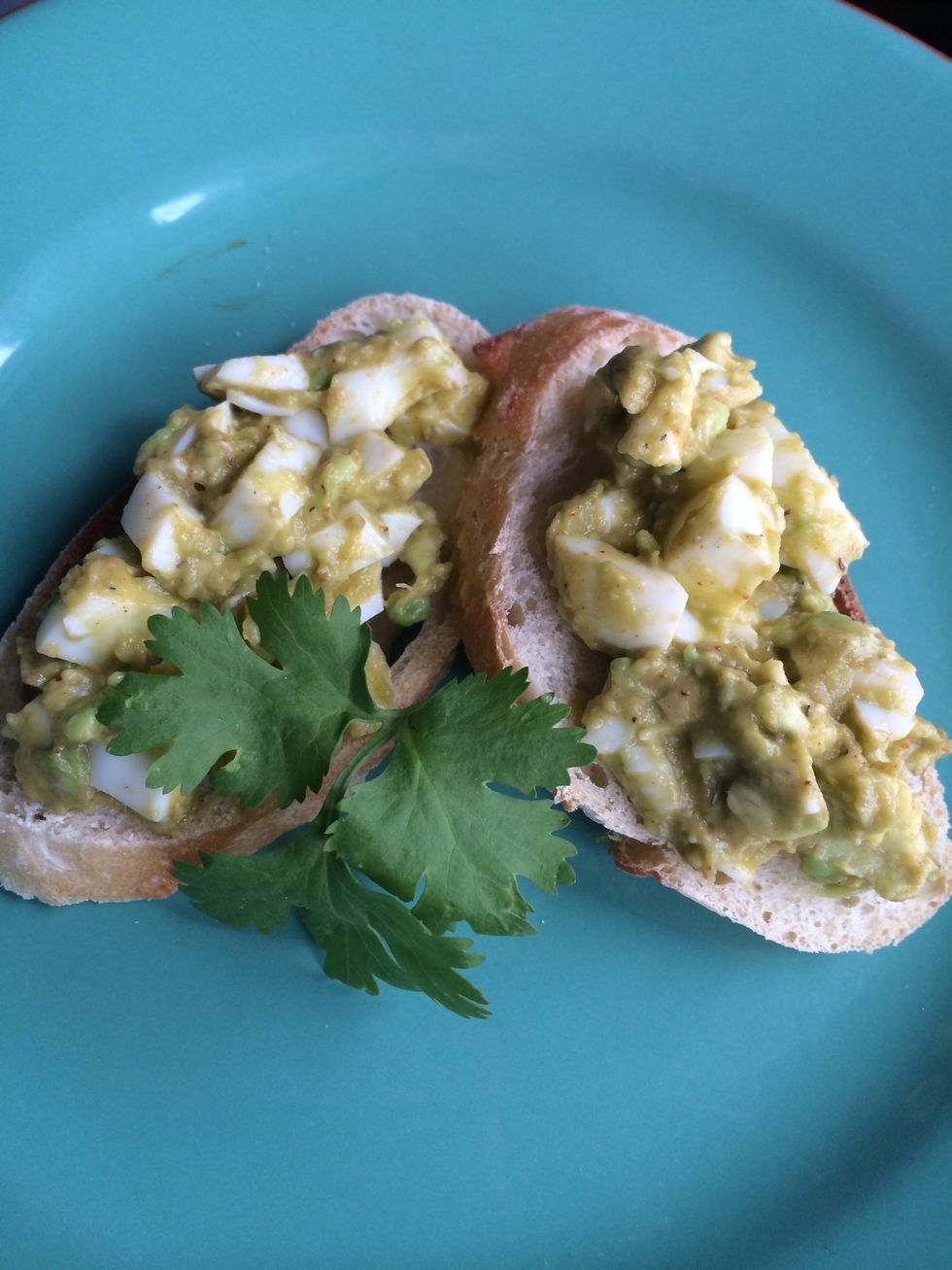 Serve on your crostinis with optional cilantro garnish.