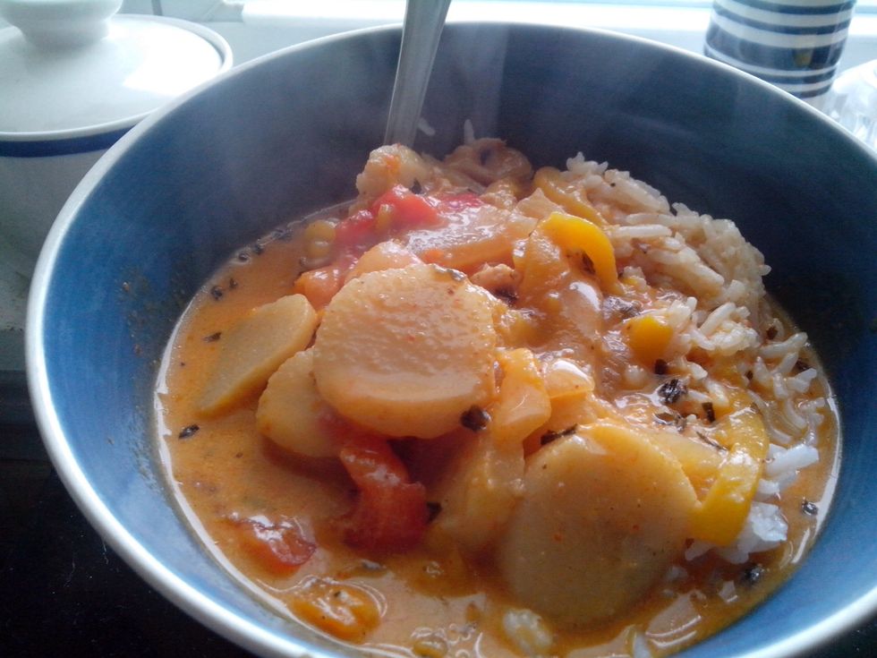 Serve over rice. Can also add salt, pepper, and/or sugar to taste.