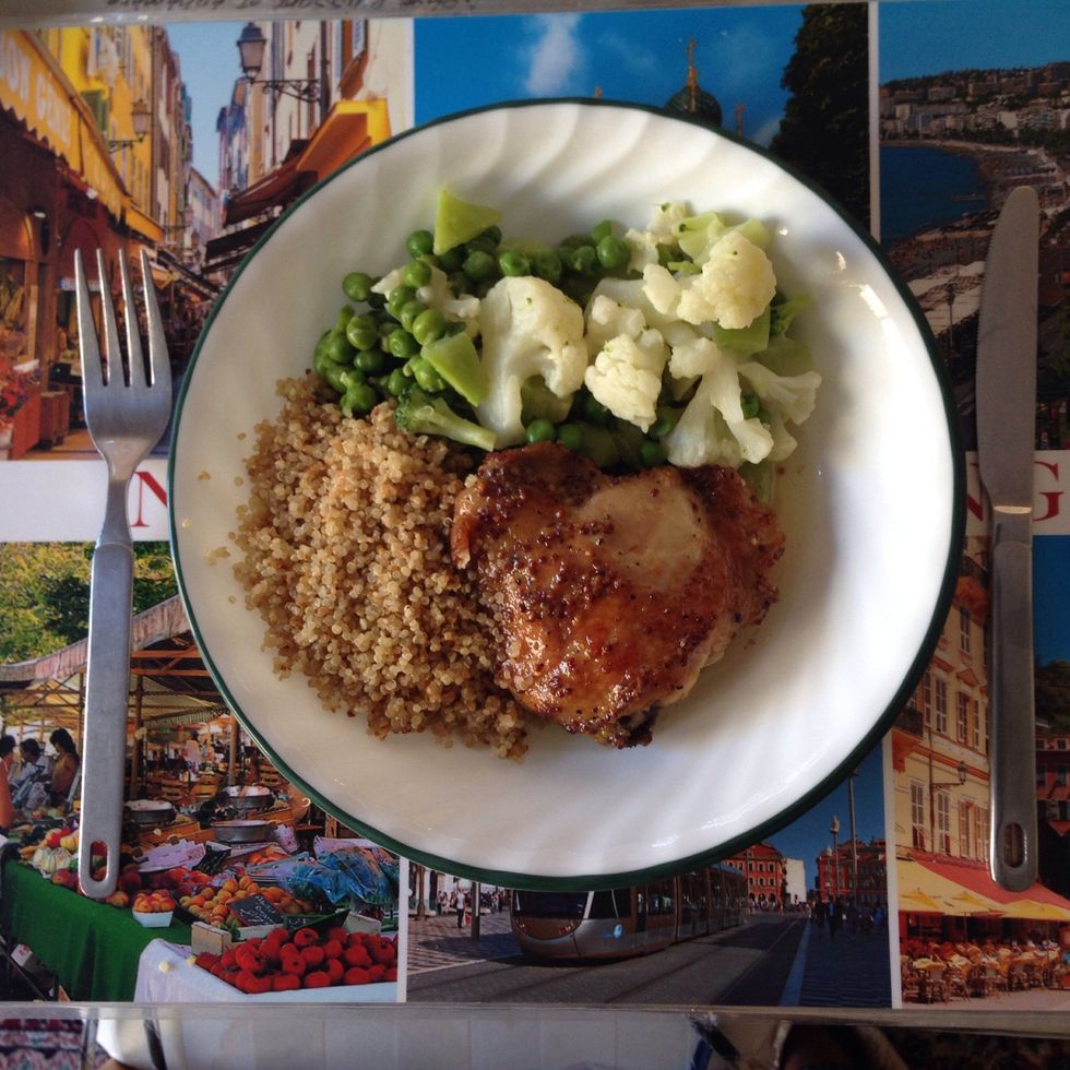 Serve the glazed chicken thighs with anything you'd like! I had them with a side of quinoa and veggies steamed with French Brie. Enjoy!