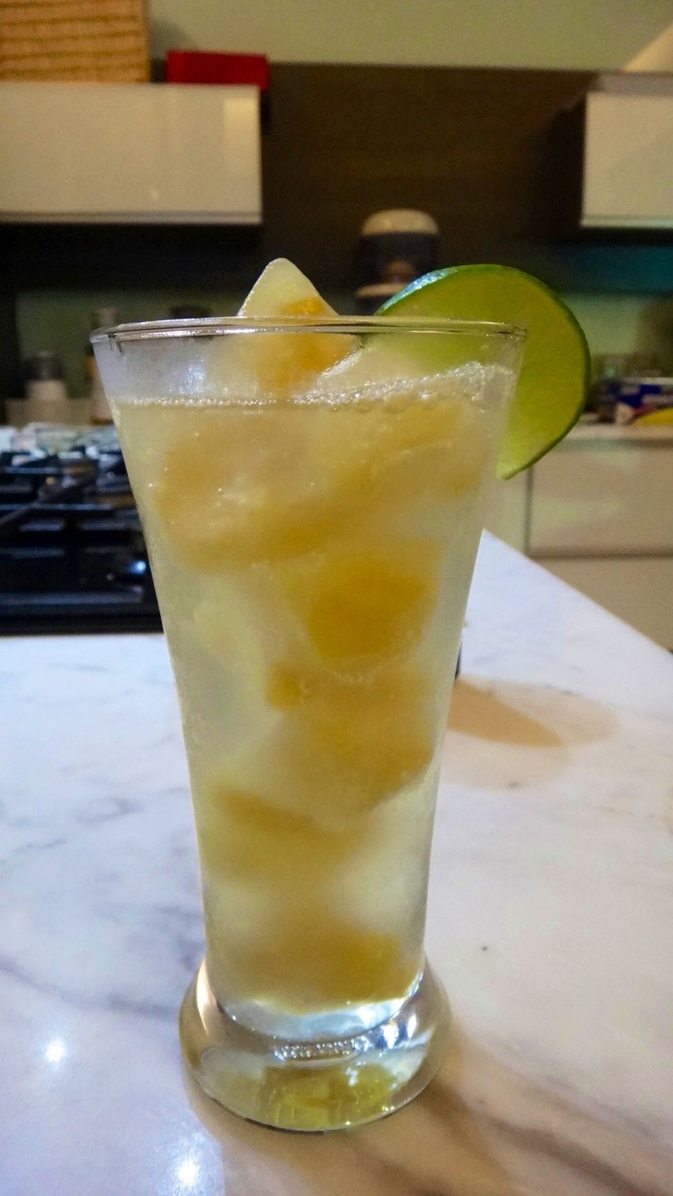 Serve the ice cubes in soda water and...