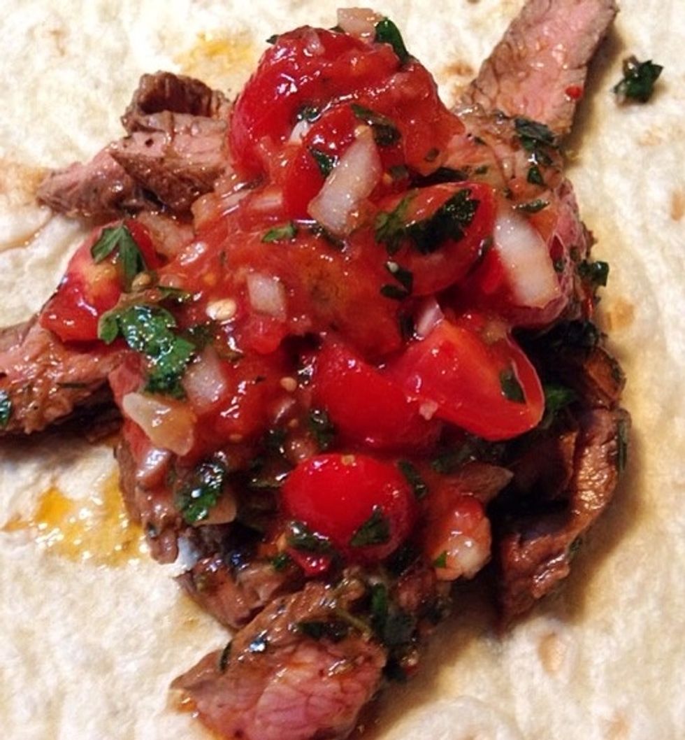 Serve the salsa to nachos or tacos or as here to flank steak fajitas (separate guide on its way).