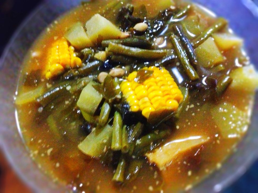 Serve while this hearty tamarind soup hot. Traditionally served with warm white/ red rice, sambal, and fried salted-fish .. :) Hope you like it as much as we do :) enjoy