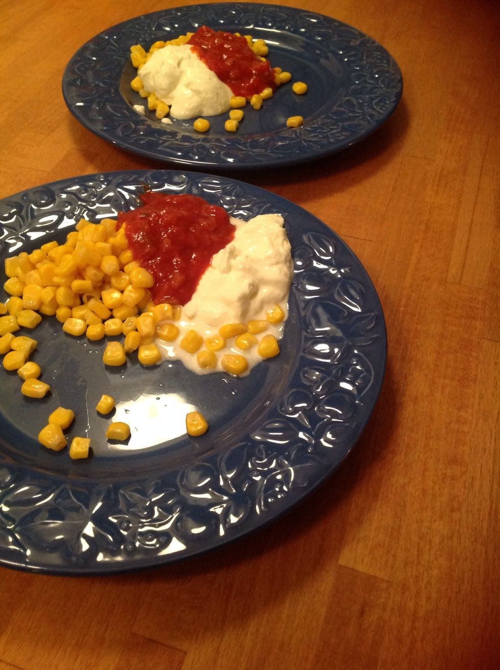 Serve with corn, salsa and sour cream.