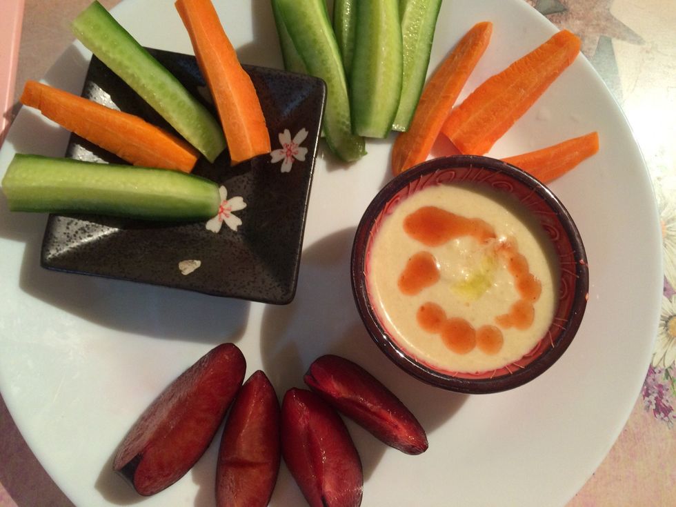 Serve with crudit\u00e9s. Uber healthy for lunch. Drizzle lil hot sauce or red chili flakes/cayenne pepper and olive oil. You can also keep some olives alongside too