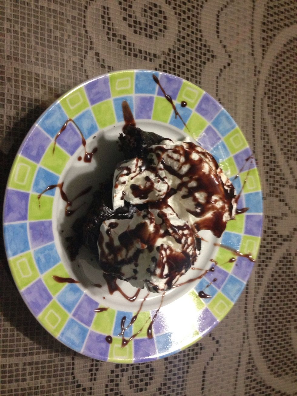 Serve with icecream and drizziling hot chocolate and enjoyyy :D