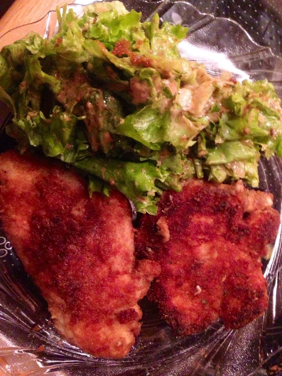 Serve with salad (for salad dressing, add mayonnaise and mustard to the marination sauce) Bon appetit!