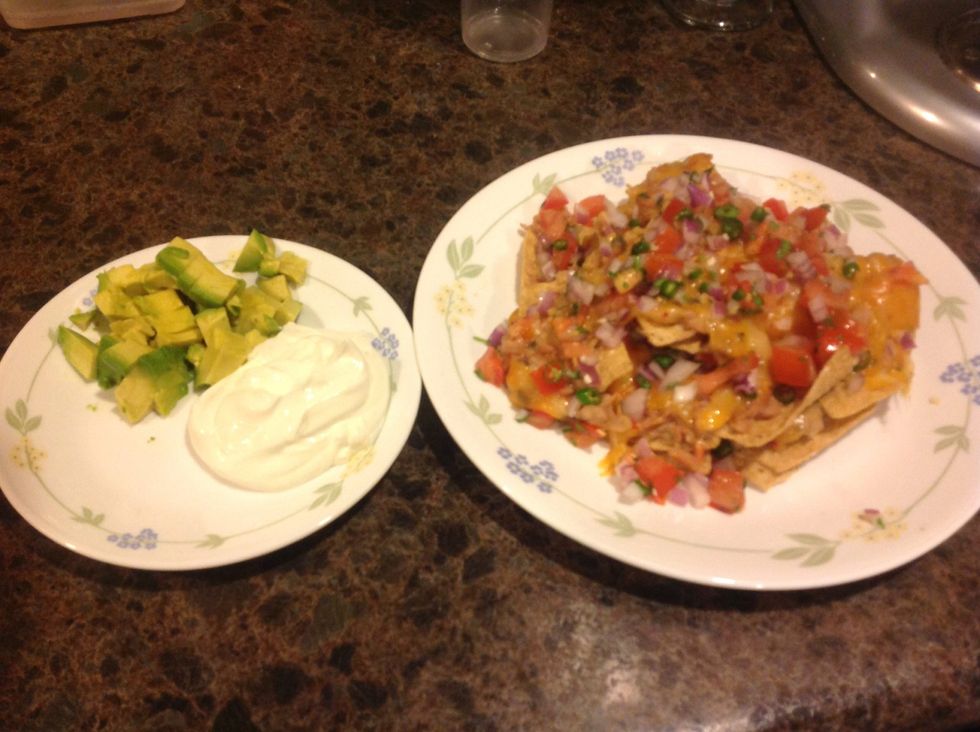 Serve with sour cream and chopped avocado. You can serve as appetizer, but I usually just make a meal of it. A fun dish for a Friday night when you don't feel much like cooking or cleaning!