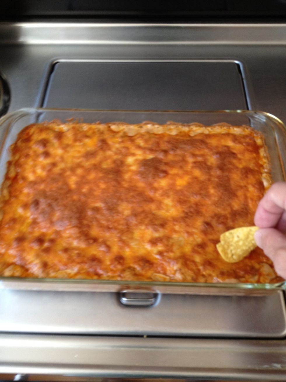 Serve with tortilla chips. My favorite are Juanita's.