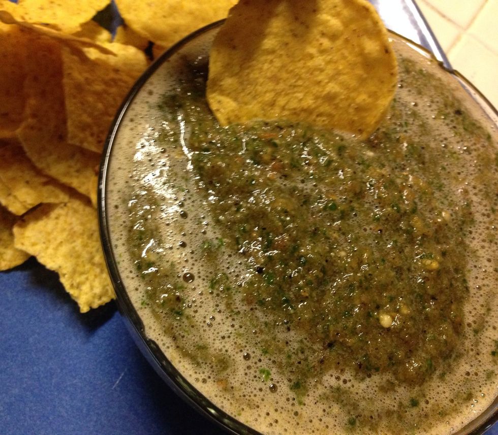 Serve with your favorite chips and ENJOY! Oh, yeah, and don't forget your favorite COLD drink- it will help your mouth resist the salsa's heat! :)