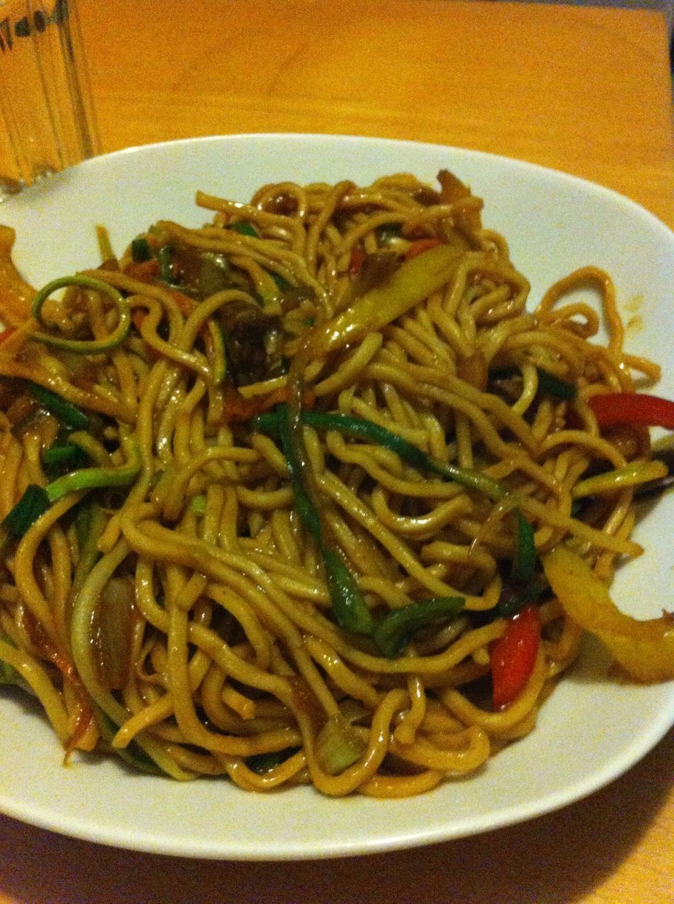 Serve! You can always discard vegetables U don't like or add some more, you can change beef choice to chicken or shrimps. You can arrange cooking time of your vegetables, Good wok is the taste U like