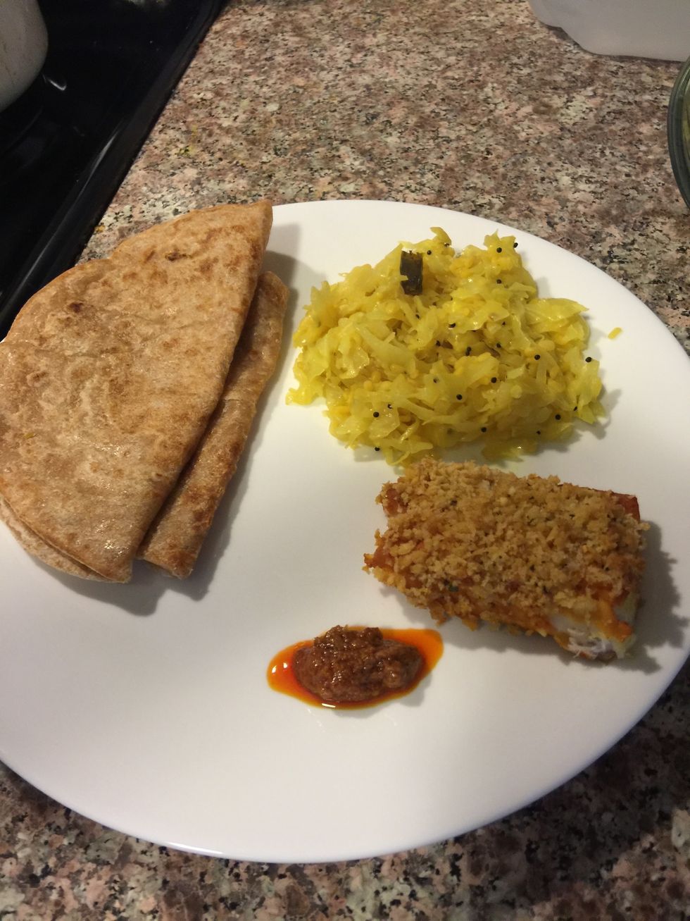 Served it with chapatti, baked fish and pickle.