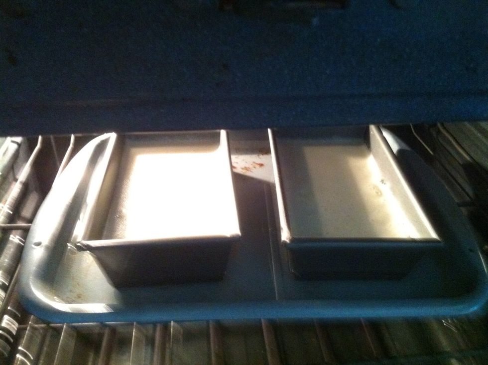 set a biger pan with water and set the smallers pan in the water ... oven 350 for 1 hr