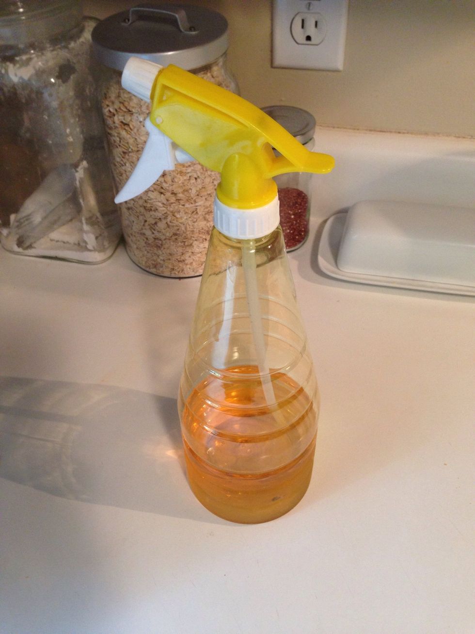 Set aside about a cup of apple juice in a spray bottle. We'll set this aside and come back to it later. {**Please make sure you are not using a spray bottle that has ever held dangerous chemicals.}