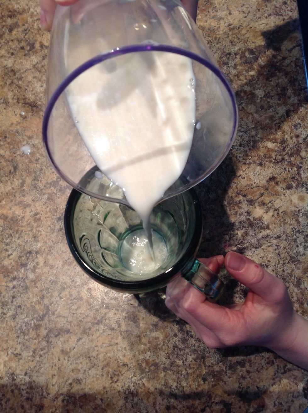 Set aside half of the mixture in another glass