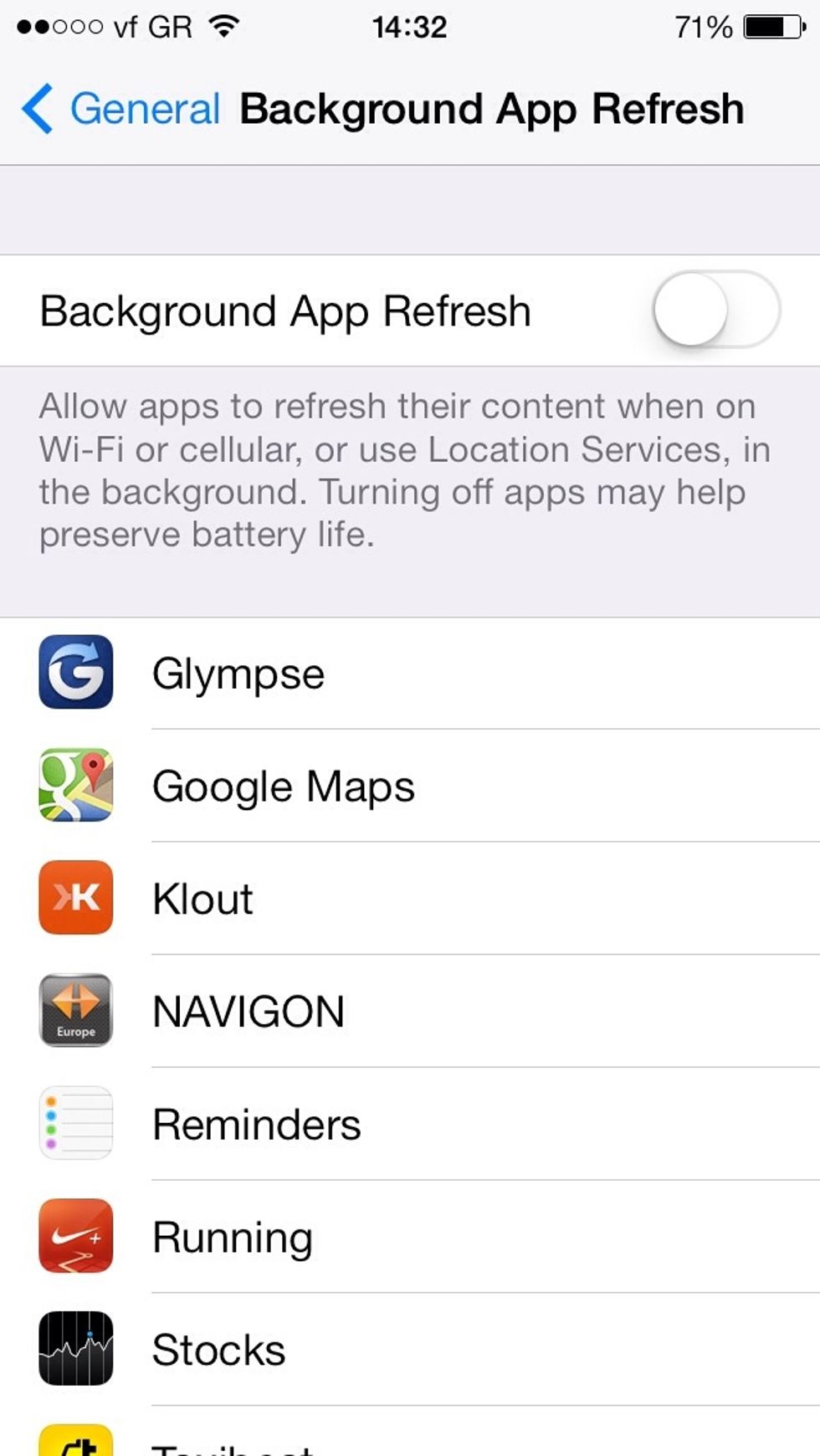 Set Background App refresh to Off
