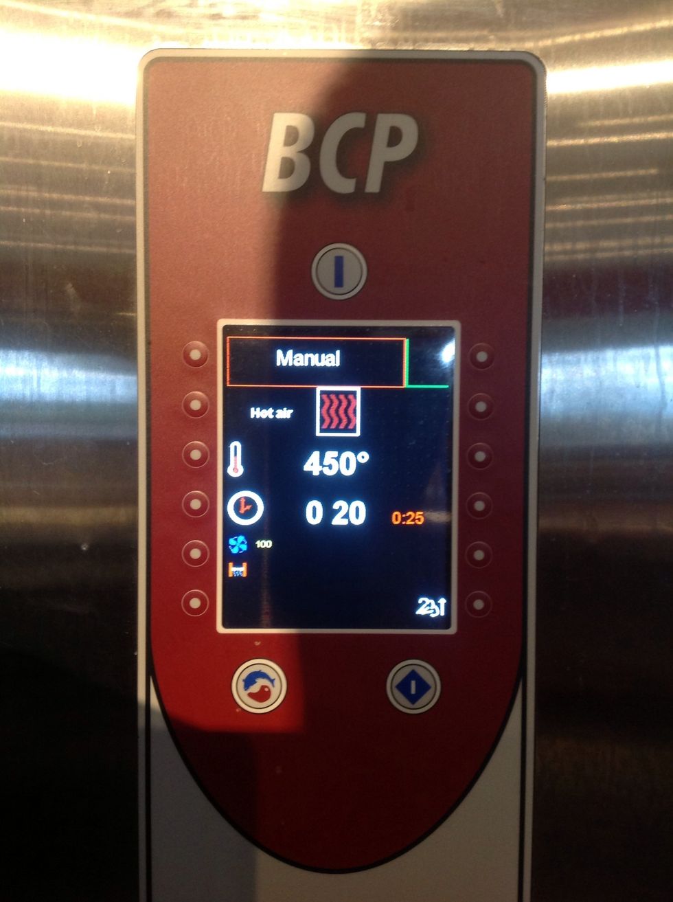 Set Blodgett Combi Oven to 450'F Dry Heat for 25min