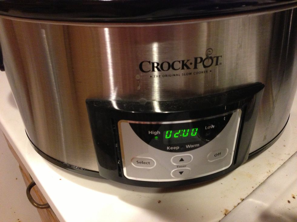 Set crock pot on high for 2 hours. The herbs should infuse the wax with oils as the wax melts.