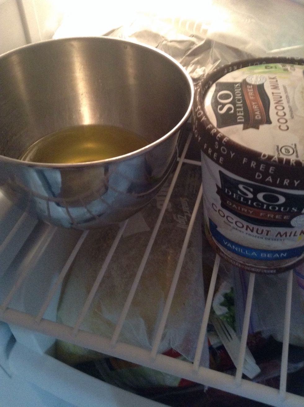 Set in the freezer for 10-15 minutes it should be hard on the top but when you touch it underneath should still be liquid