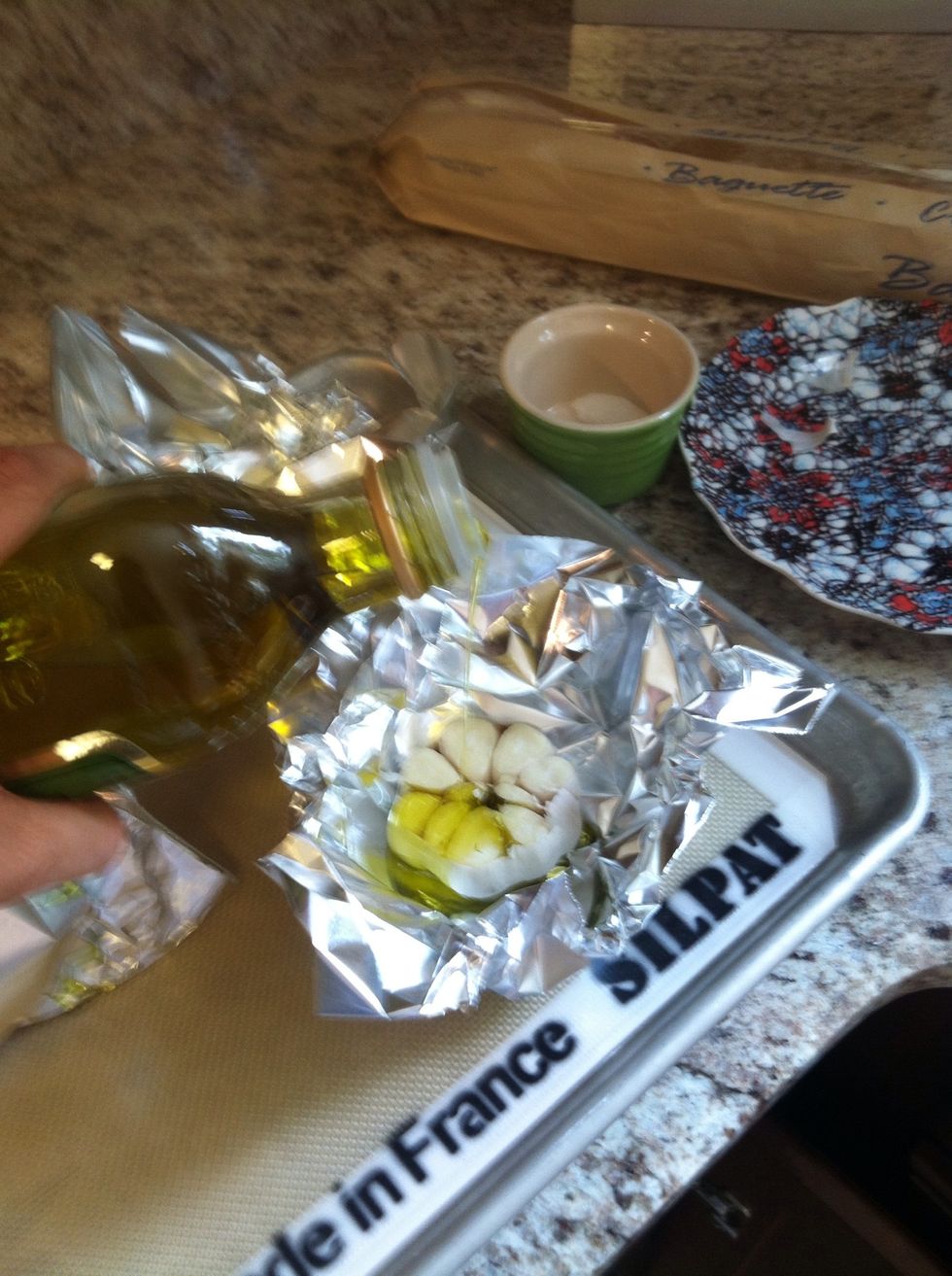 set it a piece of tin foil & cover with olive oil