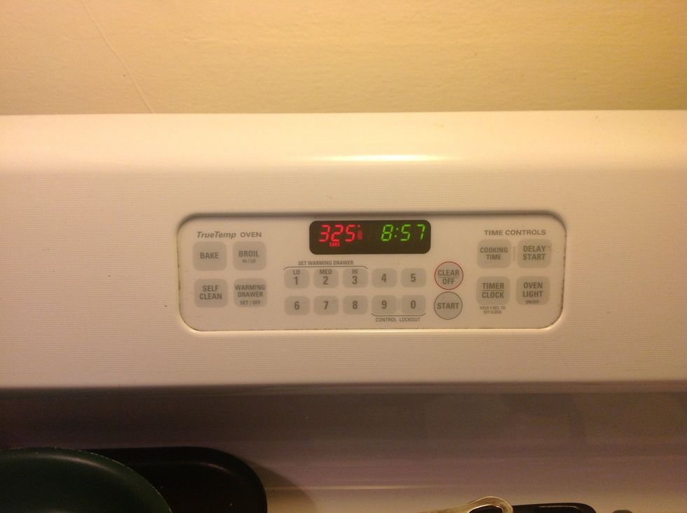 Set oven to 325 degrees. Once the oven comes to temp, slice off a 1" cube of butter and put it in 9x13 glass baking pan. Melt it in the oven.