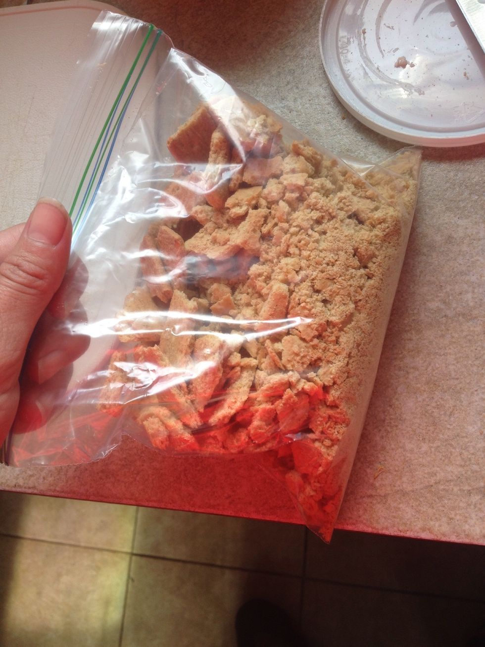 Set oven to 350 then put one pack graham crackers and smash.