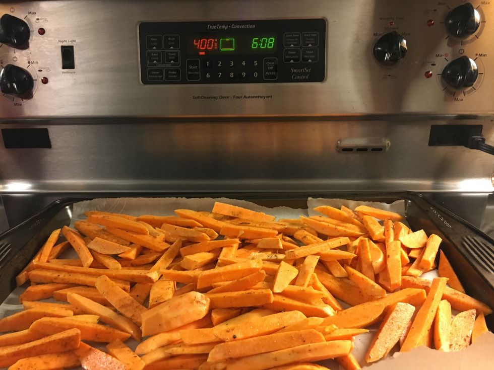 Set oven to 400 degrees for approximately 30 minutes.