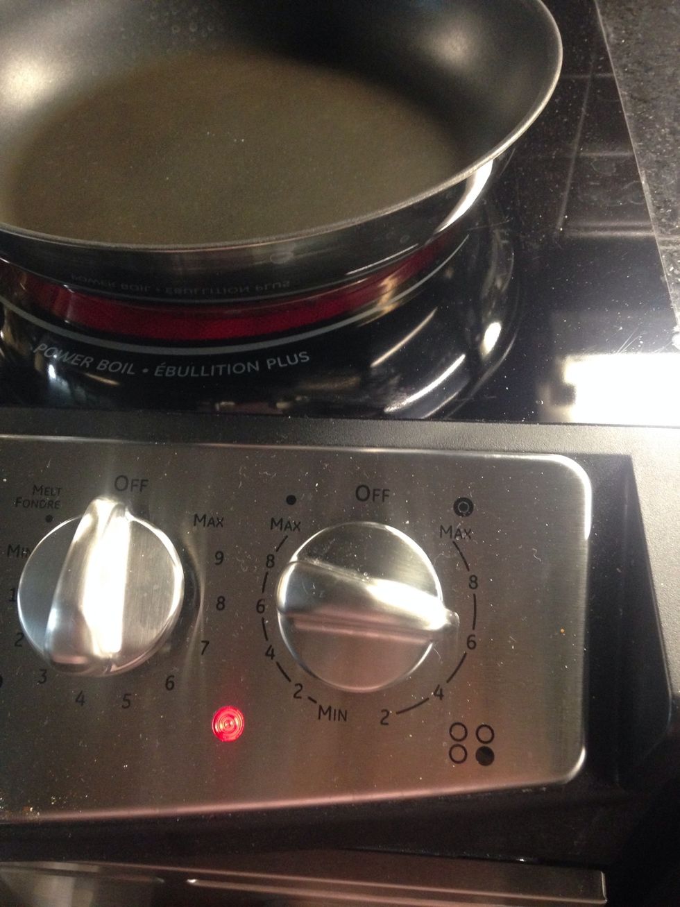 Set pan on stove. Medium low heat.