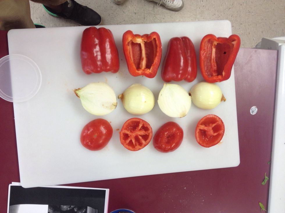 Set peppers, onions and tomatoes aside