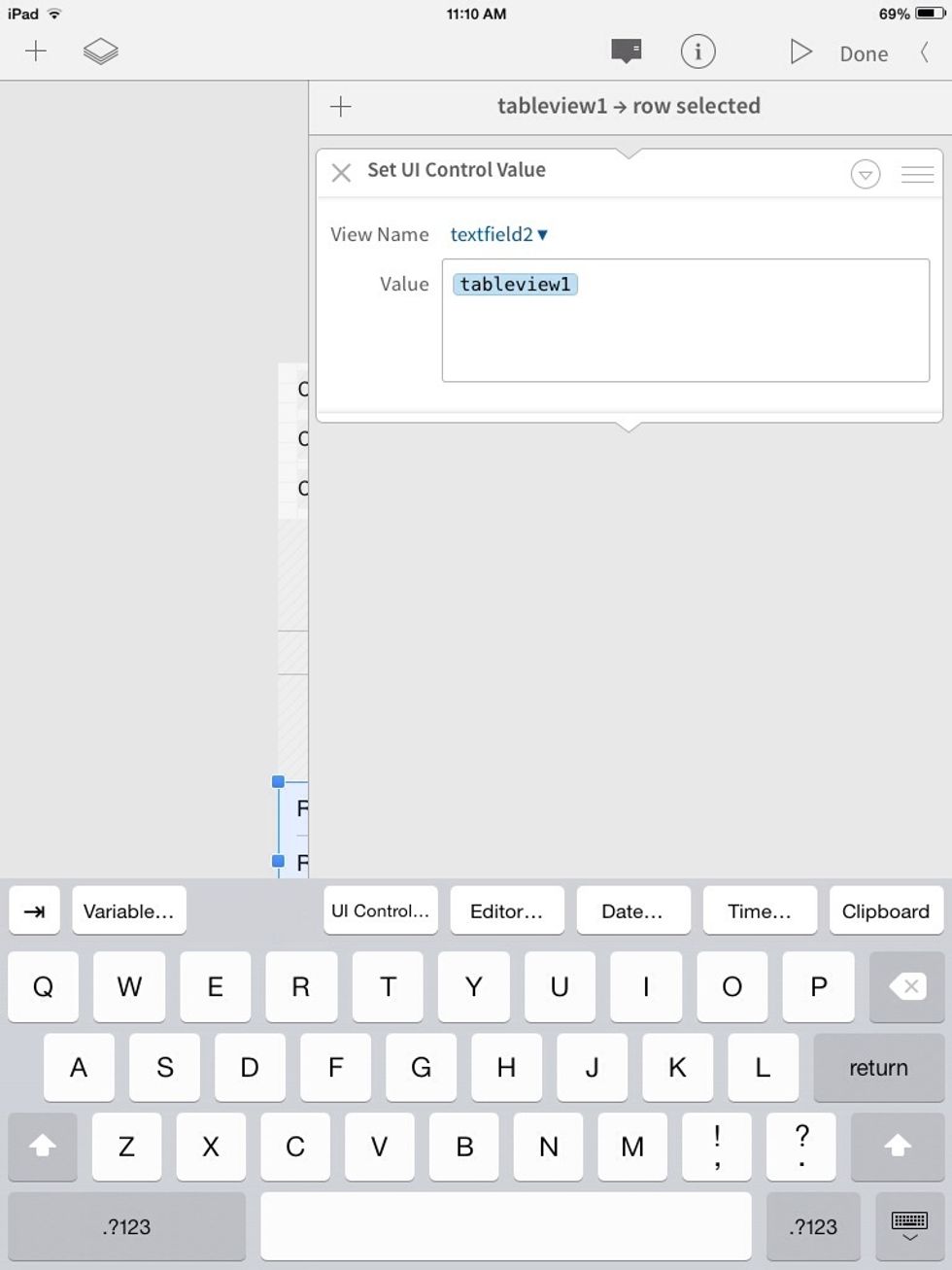 set "textfied2 to "tableview1".