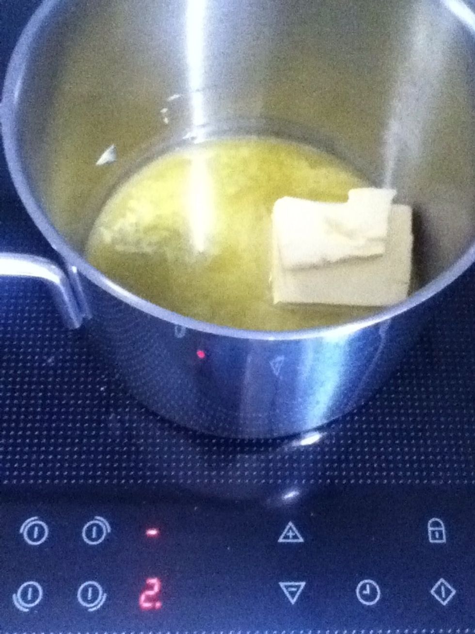 Set the bowl aside, melt the butter over a low heat and set that aside to.