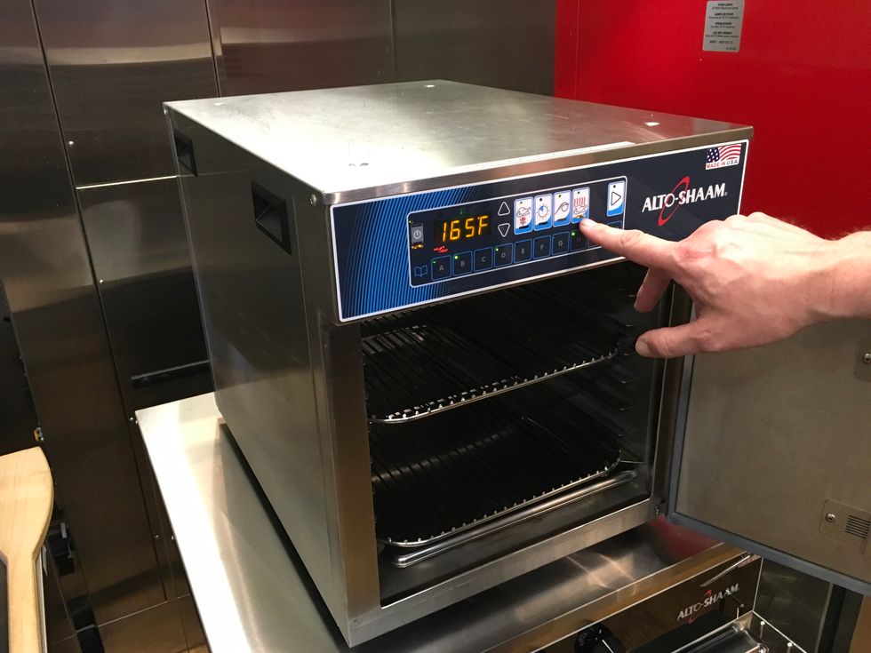 Set the holding temperature to 165 degrees Fahrenheit.