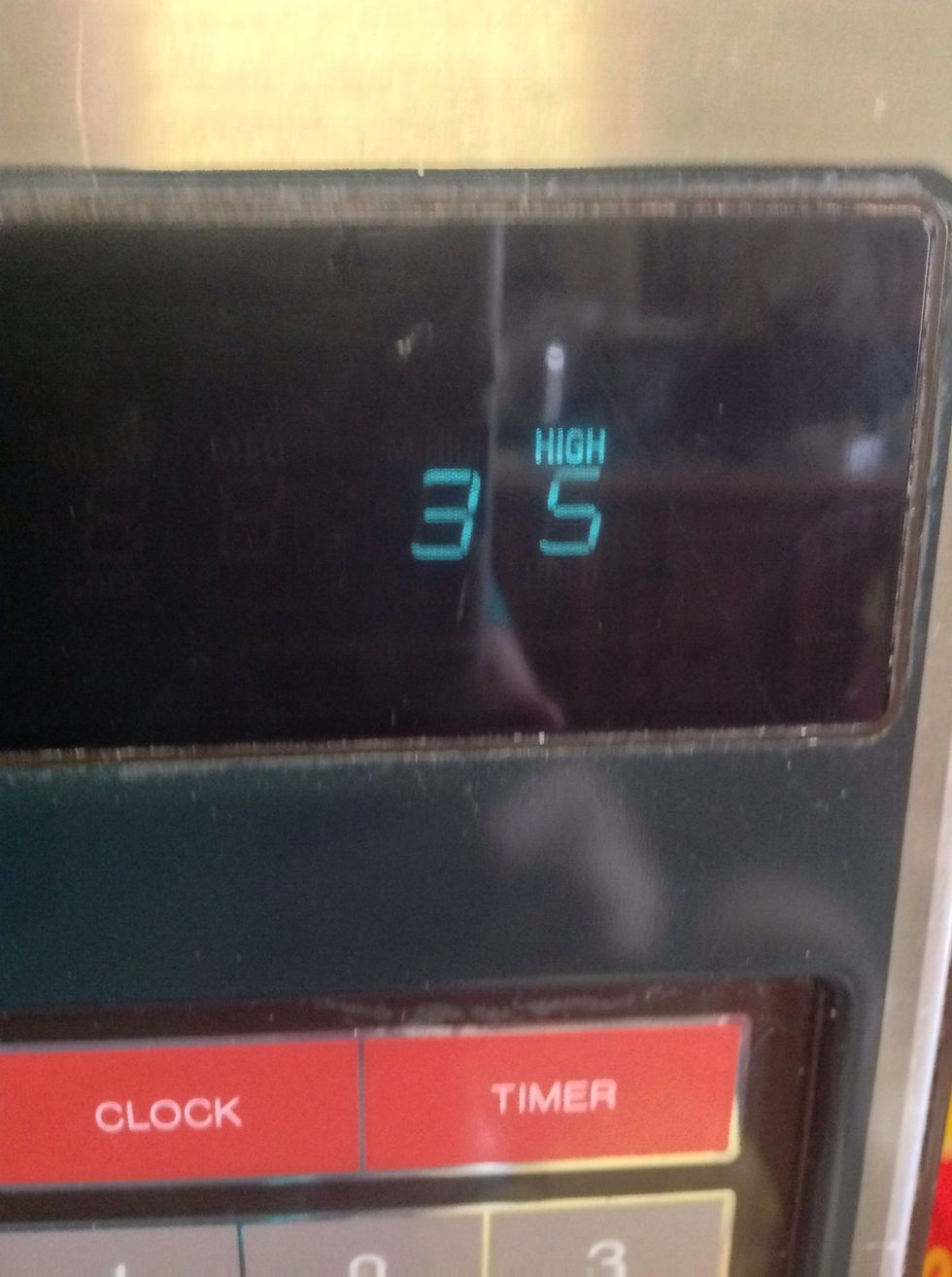 Set the microwave on high for 35 seconds and press start.
