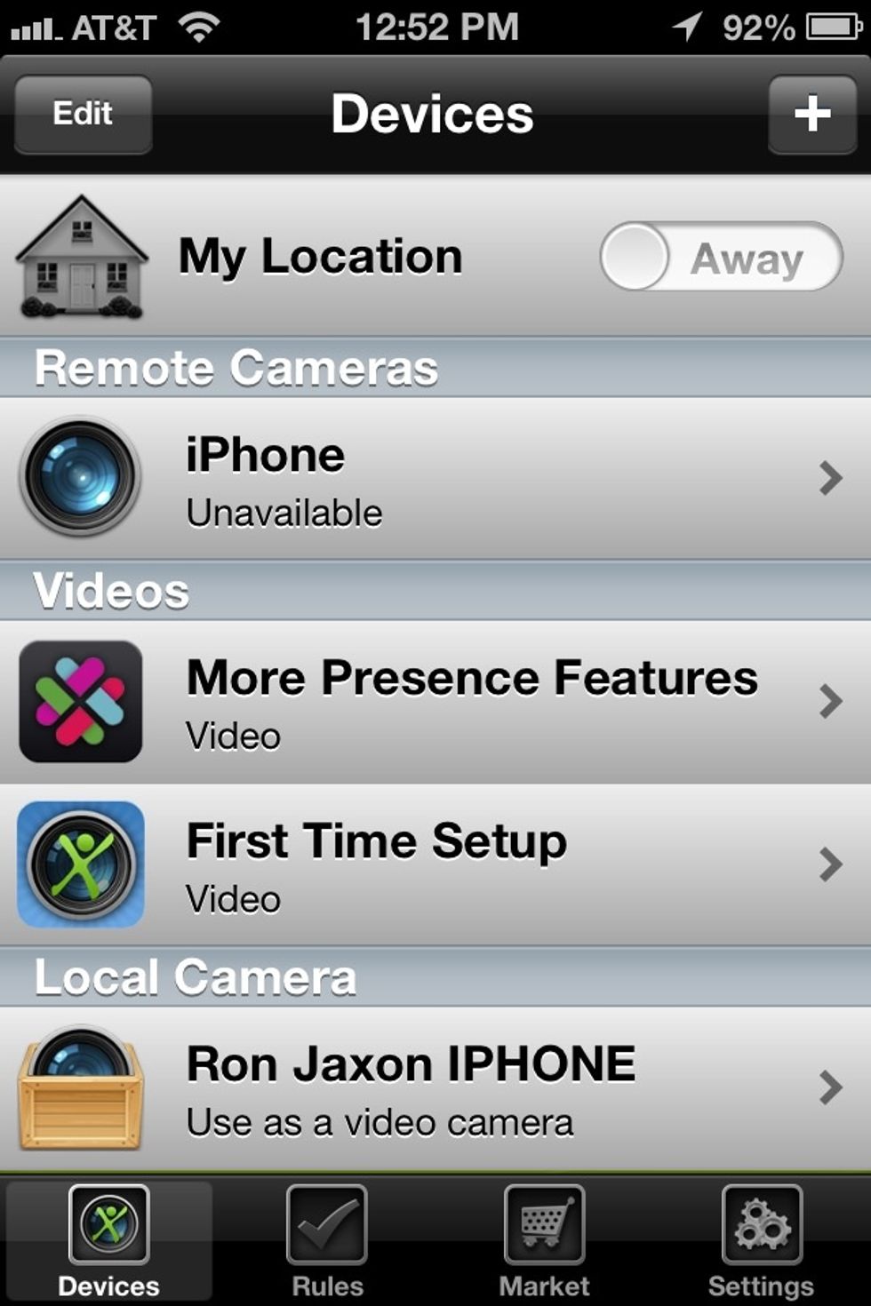 Set the other device you'll be using to view your security cam as "Away".