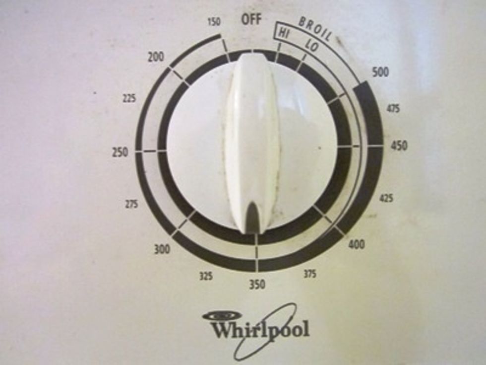 Set the oven to 350 degrees. When it is heated, you can put the dough in.  Do not put it in too soon though, because a heating oven tends to burn things. This is your third and last wait.