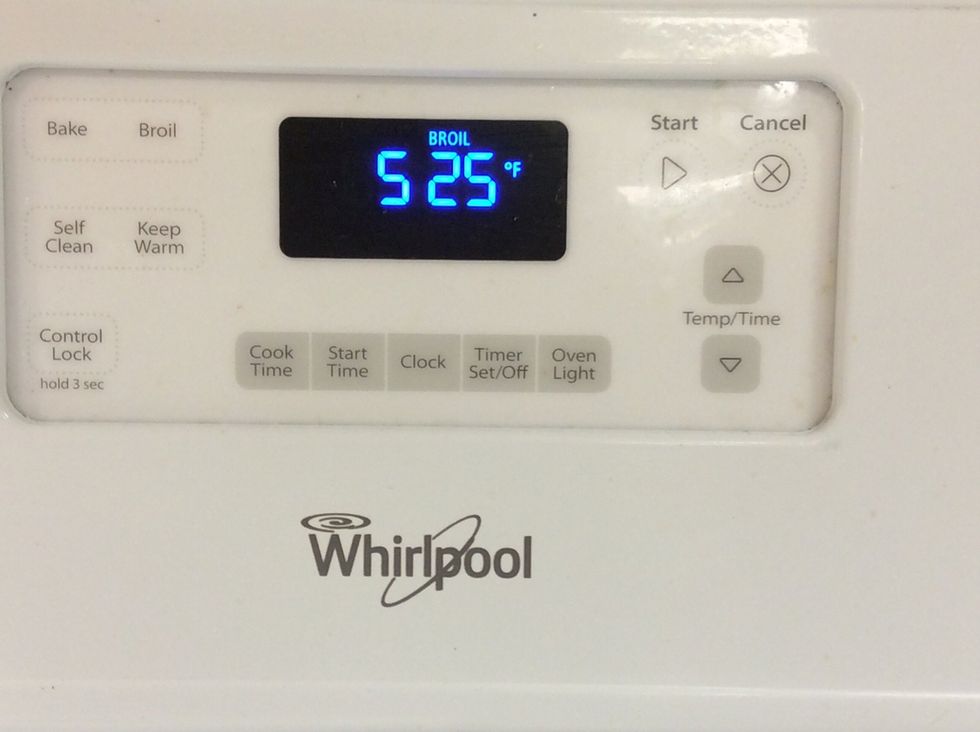 Set the oven to broil and high.......press start!