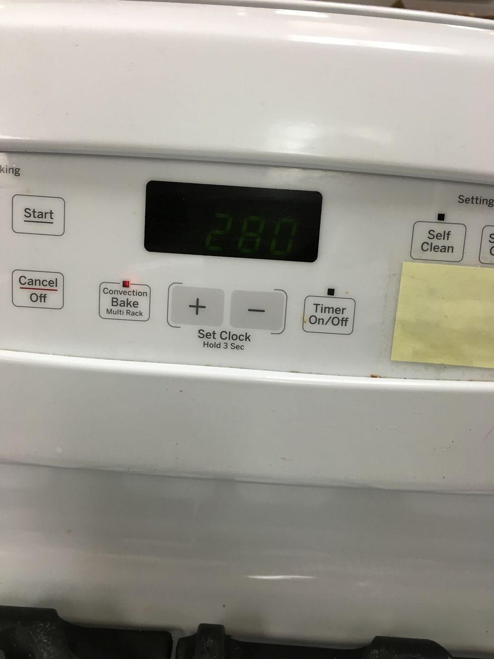Set the oven to preheat on convection bake at 280 degrees F.